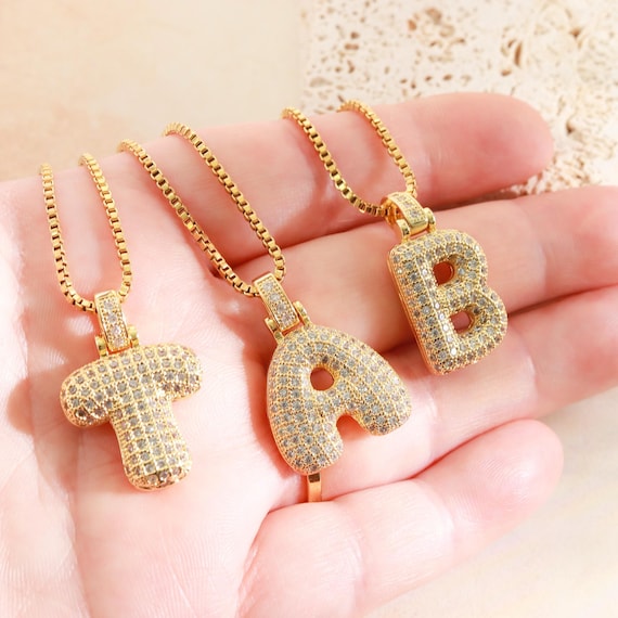Collana Con Ciondolo Iniziale A Bolla Oro Rosa E Zirconi - Regalo Personalizzato Per Donna - 4