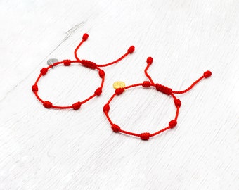 Pulsera de 7 nudos con medalla de San Benito, Pulseras familiares amuleto protección contra el mal de ojo madre padre hijos Pulsera roja suerte destino