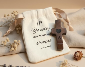 Wood Cross | Handmade Walnut wooden Pocket Cross | Personalized Christian Gift for Comfort, Healing & Prayer