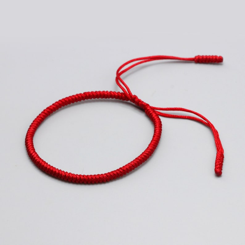 Pulsera roja tibetana budista hecha a mano, pulsera de nudos de la suerte trenzada tibetana delgada, pulsera de mujer hombre, pulsera trenzada imagen 5