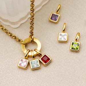 Birthstone Necklace, Mother&#39;s Jewelry ,Family Birthstone Necklace, Gift For Mom, Birthstone Charm Necklace, Mom Jewelry