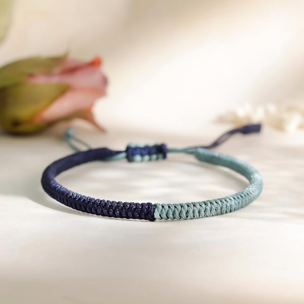 Navy & Blue Grey Sliding Knot Buddhist Bracelet