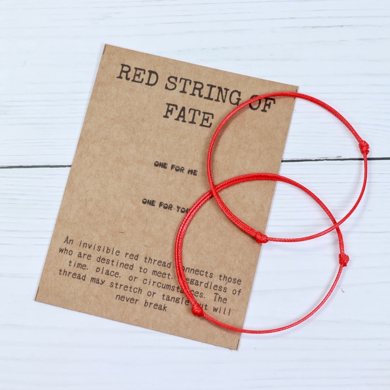 Pulsera de pareja de hilo rojo del destino con tarjeta / pulsera a juego de hilo rojo / pulsera roja de la suerte de la Cábala / hilo rojo del destino / destino imagen 4