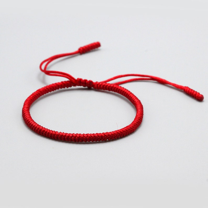 Pulsera roja tibetana budista hecha a mano, pulsera de nudos de la suerte trenzada tibetana delgada, pulsera de mujer hombre, pulsera trenzada imagen 4