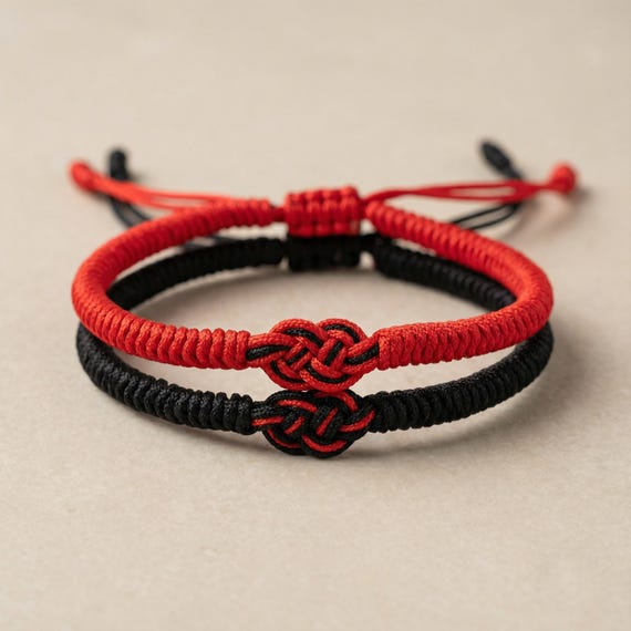 Buddhist Bracelet in Black & Red | Sliding Knot Cord