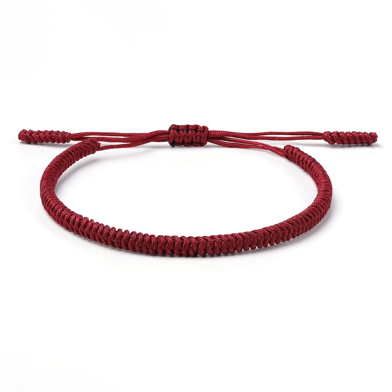 Bracelet bouddhiste, bracelet rouge, bracelet noir, bracelet tibétain fin pour homme et femme, bracelet en corde tressée, bracelet noeuds porte-bonheur image 2