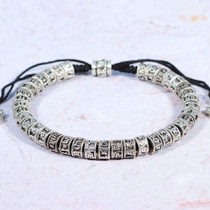 Tibetan Braided bracelet with Tibetan silver beads with OM Mani Padme Hum symbol, handmade bracelet, protection bracelet, Charm, gift, Yoga