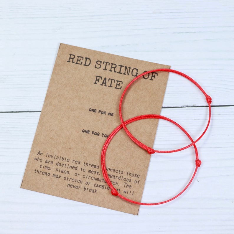 Red string of fate couple bracelet with card / red string matching bracelet / kabbalah lucky red bracelet / red thread of fate / destiny image 3