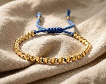Tibetan Brass Bead Bracelet | Symbol of Abundance & Good Luck | Adjustable Spiritual Rope Bracelet | Handmade Minimalist Jewelry