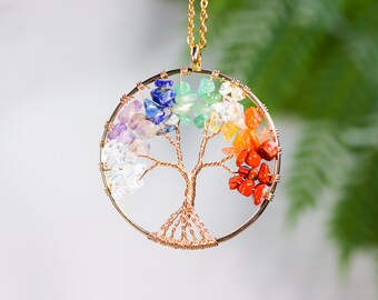 collar con chips de piedra natural envueltos en alambre, colgante para meditación, regalo, meditación, cristal curativo, yoga