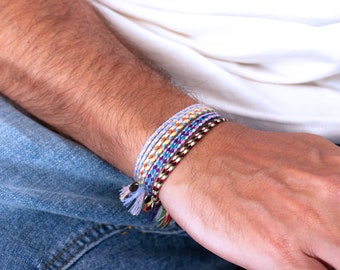 Baumwolle handgemachtes buddhistisches geflochtenes Armband mit Glücksknoten, Baumwollarmband für Männer, Boho Surf Armband, Schutz Armband