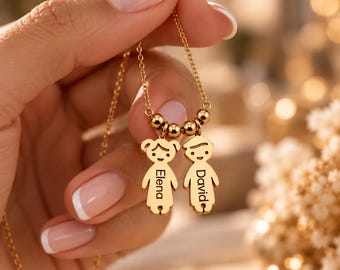 Personalized Kids Necklace with Names, Boy and Girl Charms, Custom Children Jewelry, Mom Gift, Mother’s Day Gift