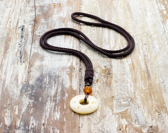 Men's Tibetan Necklace Tagua Nut with carved symbol Om Mani Padme Hum, Necklace for men , minimalist necklace