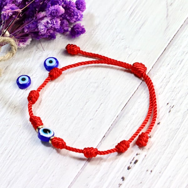 Evil Eye Bracelet 7 knots Spanish Evil Eye Bracelet PROTECTION Red bracelet original protection , black bracelet, mal de ojo , men and women