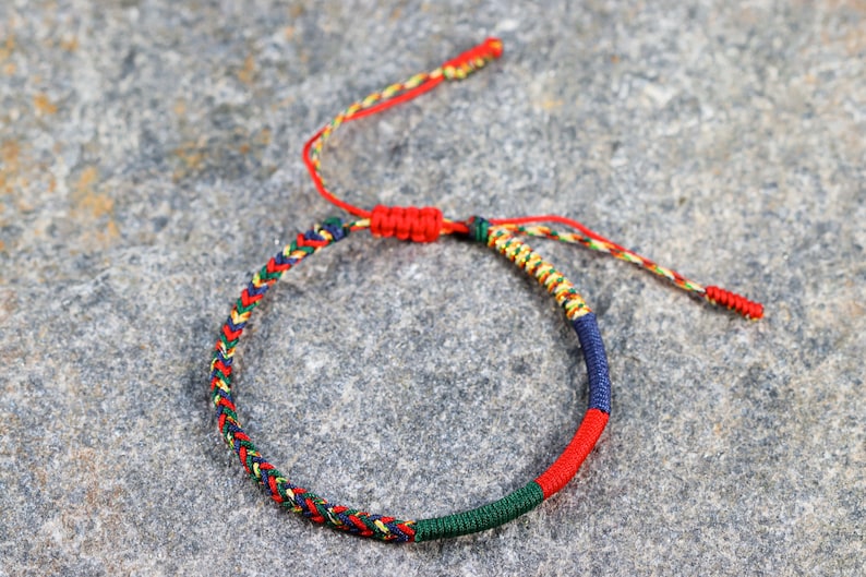 PASSION Bracelet tibétain bouddhiste fait main pour homme et femme, bracelet en fil tressé, bracelet noeuds porte-bonheur, bracelet yoga et méditation. image 8