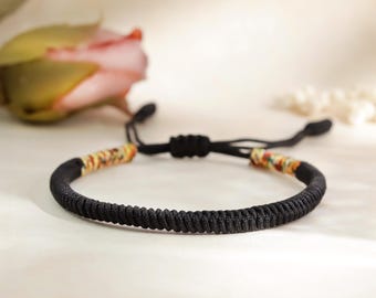 Schwarzes buddhistisches Armband | Schiebeknoten Nylonschnur