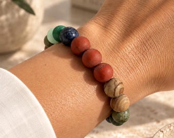Natural Stone Planet Bracelet, Solar System Inspired Jewelry, Cosmic Gift for Him or Her