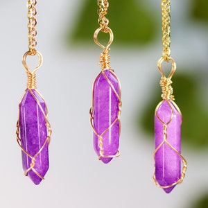 Wire wrapped necklace, Purple Jade necklace, pendant pendulum, gemstone necklace, Natural stone, pendulum yoga