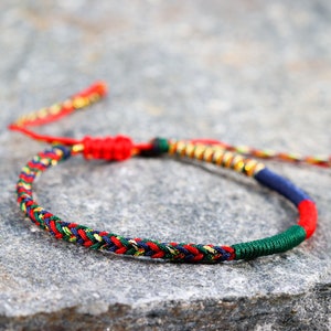 PASSION Bracelet tibétain bouddhiste fait main pour homme et femme, bracelet en fil tressé, bracelet noeuds porte-bonheur, bracelet yoga et méditation. image 5
