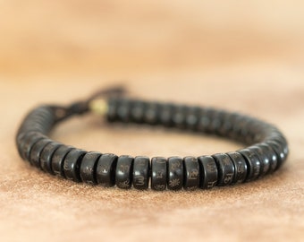 Tibetan Braided  braided cotton thread bracelet-amulet carved from natural Coconut shell beads-handmade bracelet for men