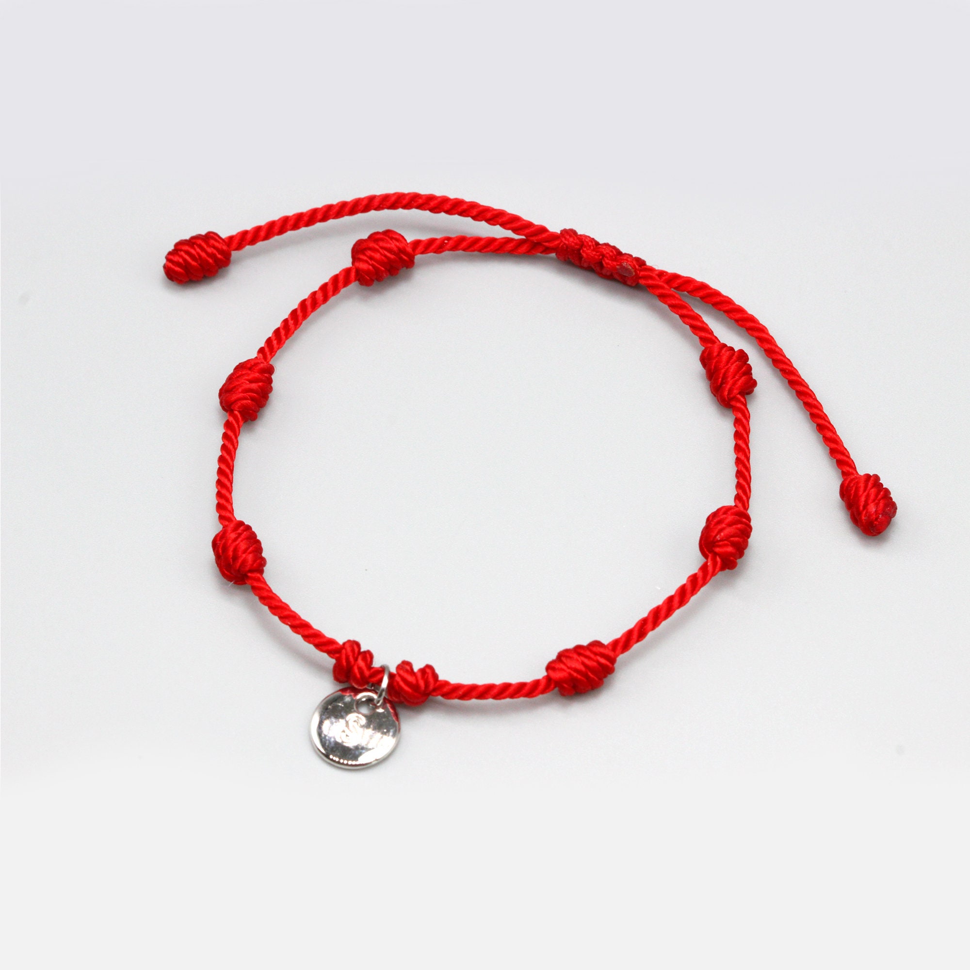 Red bracelet 7 knots Initial bracelet lucky knots KABBALAH Etsy