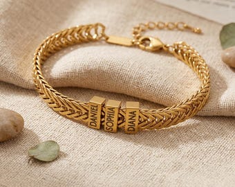 Personalized Men’s Bracelet | Engraved Kids Names Bracelet for Dad | Custom Name Bracelet | Gift for Father | Minimalist Gold Bracelet