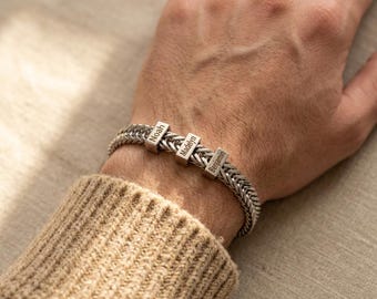 Personalized Silver Stainless Steel Bracelet | Engraved Kids Names for Dad