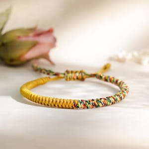 POSITIVITY | Mustard Yellow Buddhist Bracelet | Sliding Knot Nylon Cord | Handmade Good Luck Bracelet