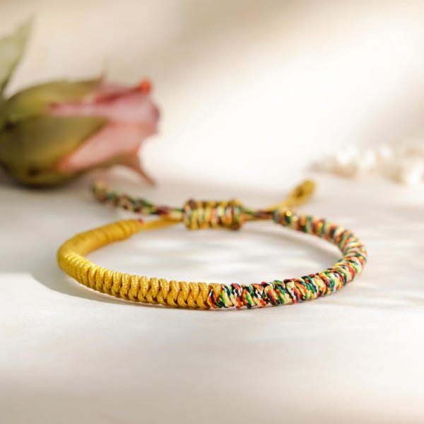 Buddhist Bracelet in Mustard Yellow | Sliding Knot Cord