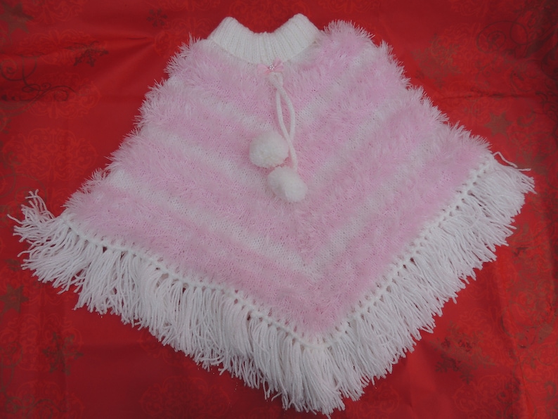New Hand Knitted DK PinkWhite Poncho