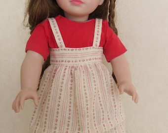 Vestiti per bambole, abito beige con camicetta rossa, stile country nostalgico, romantico, per bambole da 43-46 cm, di Kramboden