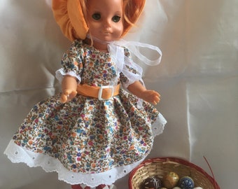 Puppenkleidung Kleid Hut Schute poke bonnet Spitzenunterhose Pantaloons  für 14" Puppe für 33-36 cm Puppen  Frühling von kramboden
