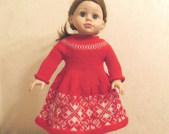 Doll clothes, knitted dress, red and white, snowflake pattern, Norwegian pattern, for 43-46 cm dolls, hand-knitted by Kramboden