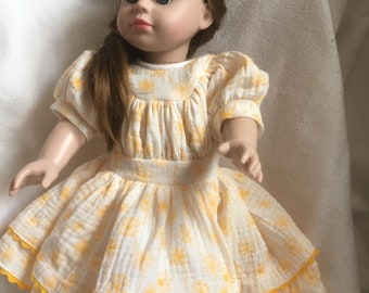 Puppenkleidung Puppenkleid Musselin weiß gelb Frühling Ostern romantisch für 43-46 cm Puppen von kramboden