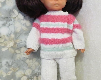 Doll clothes winter sweater trousers white pink cuddly hand-knitted for 47-51 cm dolls from Kramboden