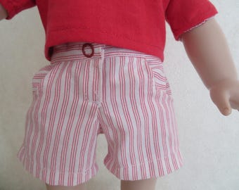Doll clothes pants shorts red white made of cotton for 43-46 cm dolls from kramboden