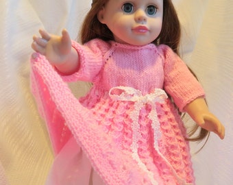 Puppenkleid Spitzenkleid gestrickt rosa festlich Prinzessin Dornröschen für 43-46 cm Puppen handgestrickt mit Spitzenunterrock von Kramboden