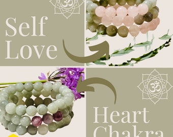 BURMESE JADE BRACELET•Amethyst •Self Love Gift• Rose Quartz •Chakra•Meaningful Gift•Heart Chakra•Strechable Bracelet•No Metals•Beaded Gift