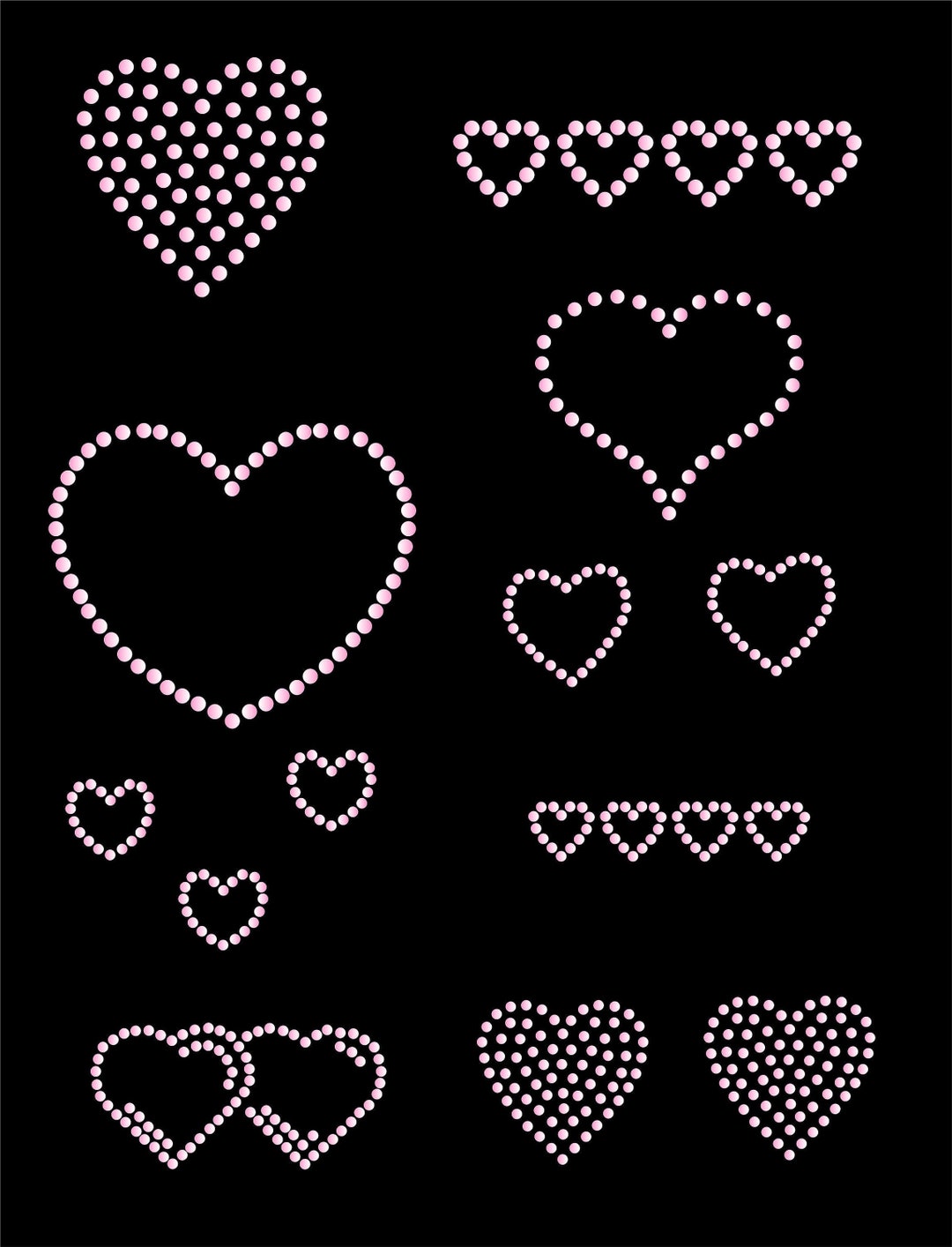 Hearts Big and Small Rhinestone Design Hotfix Motif DIY Bling - Etsy