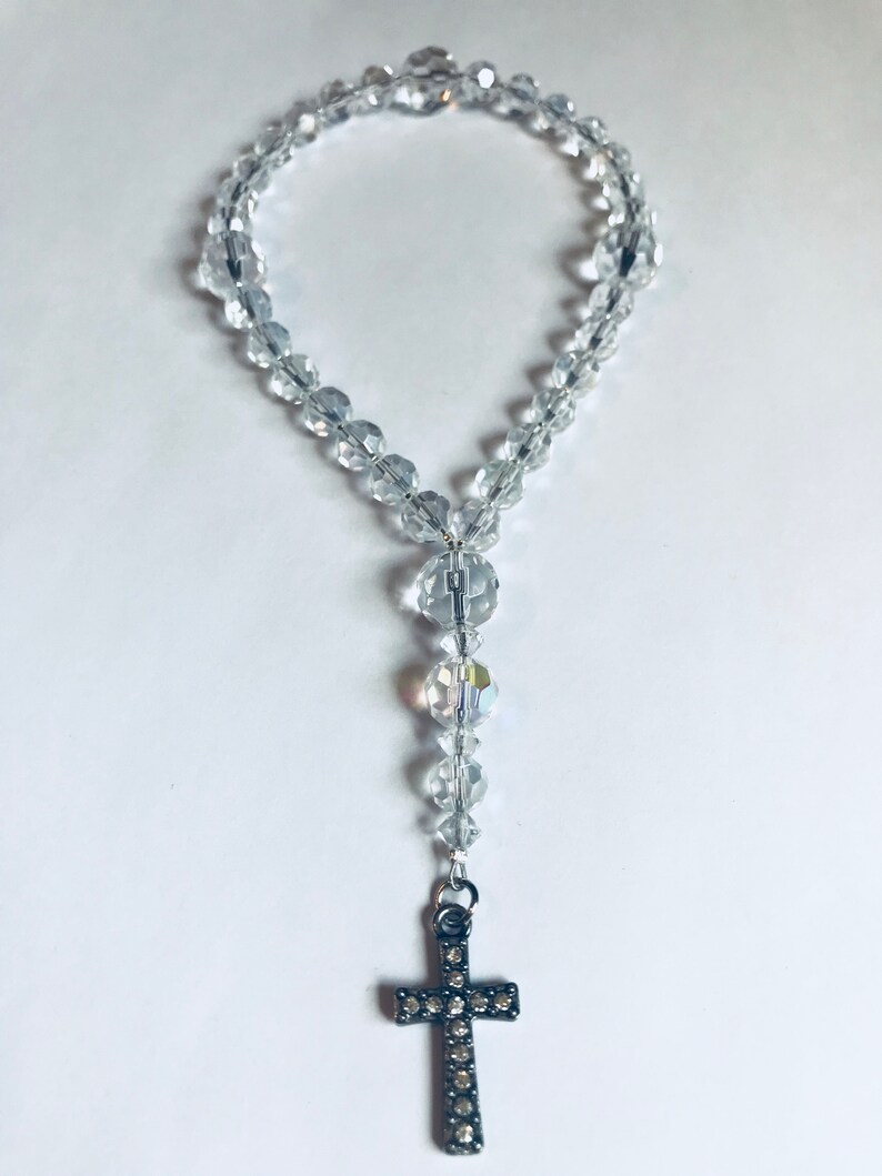 Protestant Rosary Clear Cut Glass with Rhinestone Cross / Etsy