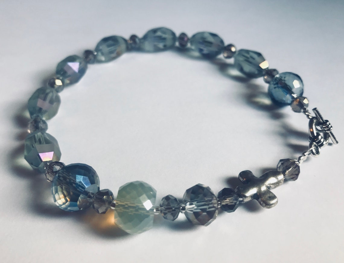 Christian Prayer Bead Bracelet XL in Fine Smokey Cut Glass / Etsy