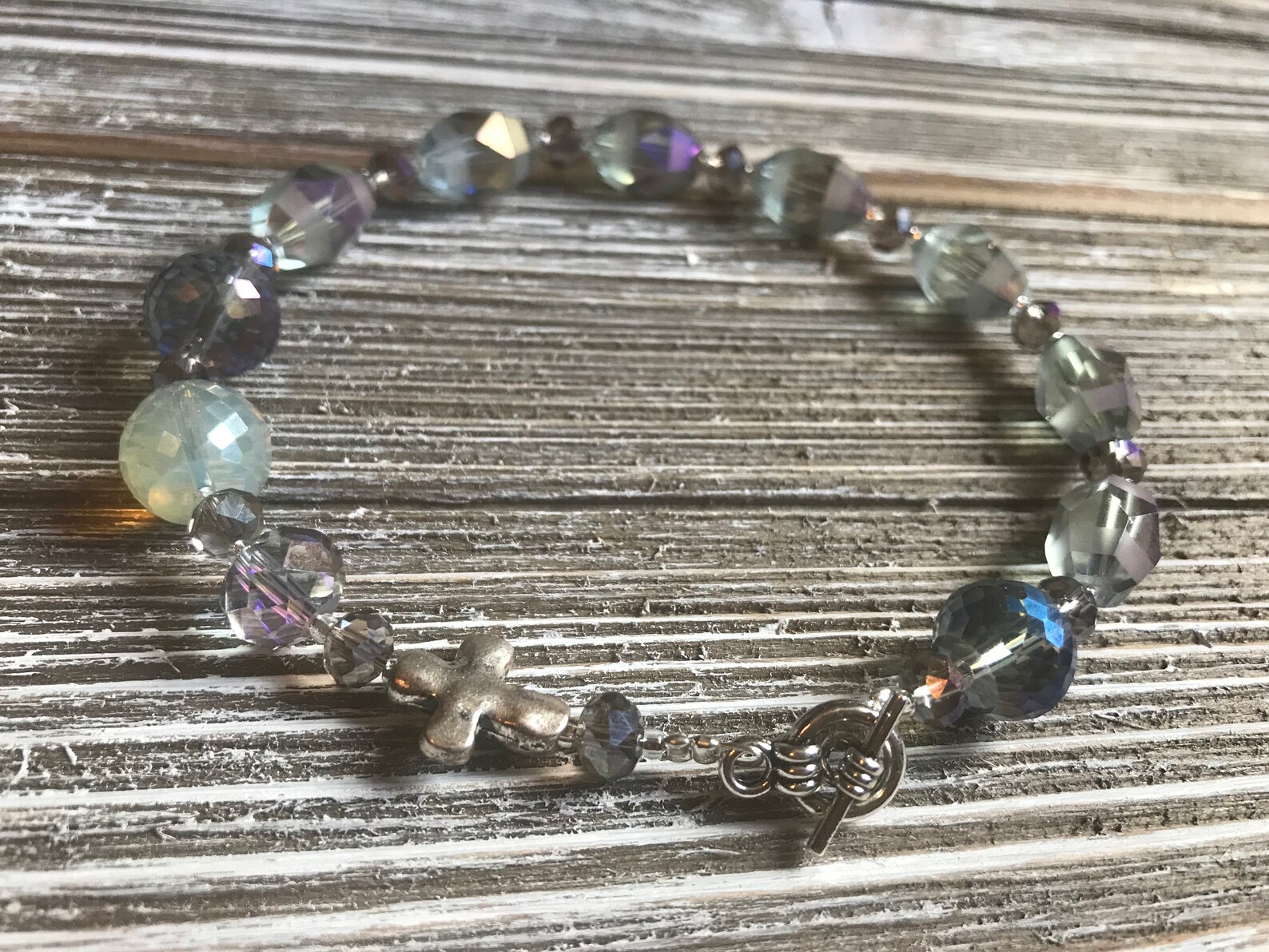 Christian Prayer Bead Bracelet XL in Fine Smokey Cut Glass / Etsy