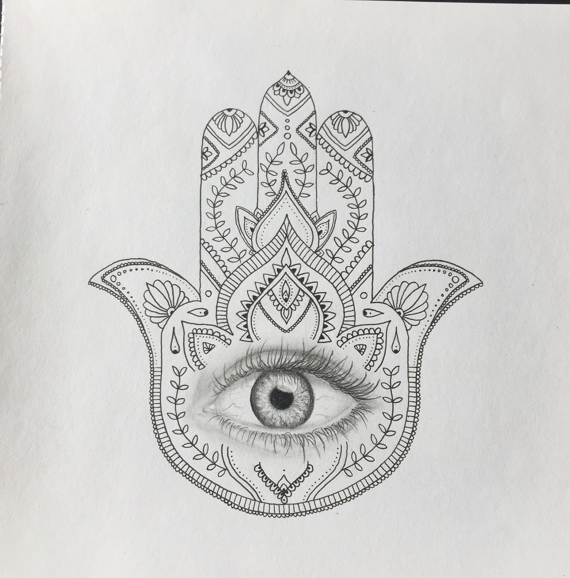 Hamsa hand of Fatima original drawing with realistic graphite Etsy