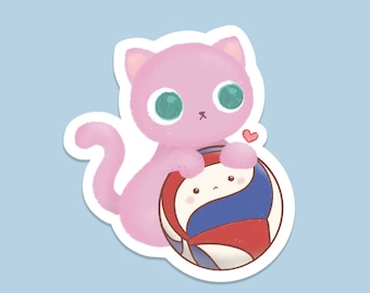 Katze und Vollball niedlicher Kawaii Sticker Style 1