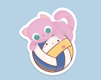 Katze und Vollball Süßer Kawaii Sticker Style 3