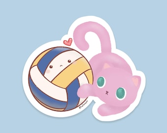 Katze und Vollball niedlicher Kawaii Sticker Style 2