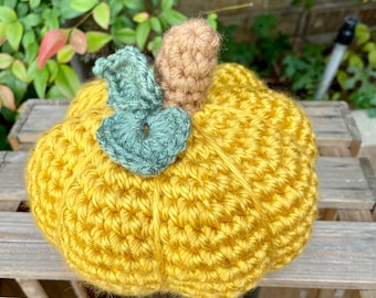 Handmade crochet yellow pumpkin fall decoration