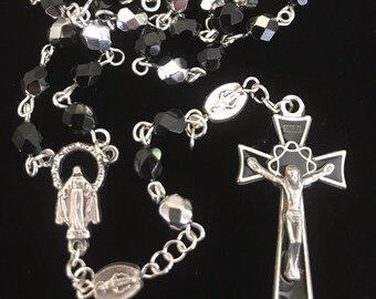 Black and Silver Miraculous Medal Catholic Rosary~ Catholic Gift