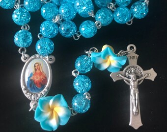 Blue Island Flower Catholic Rosary~ Catholic Gift