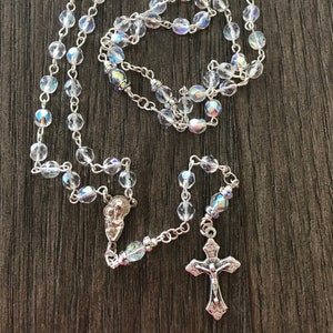 White Crystal Catholic Rosary~ Catholic Gift